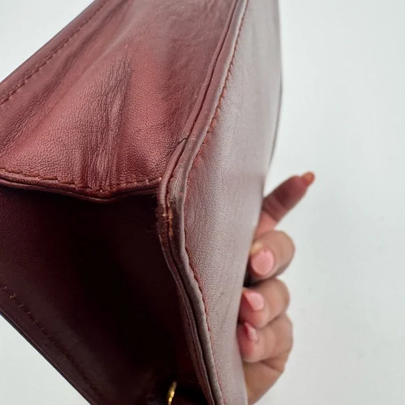 CARTIER Must Line Clutch Bag Leather Bordeaux Dark Red With Wristlet Attachment